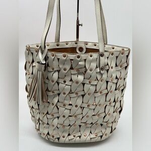 Patricia Nash Twisted Braid Tote White Italian Leather Mizzana Bag MCB8677